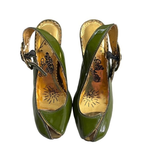 Naughty Monkey heels Women's 6.5 green patent leather peep toe slingback block h - Picture 2 of 12
